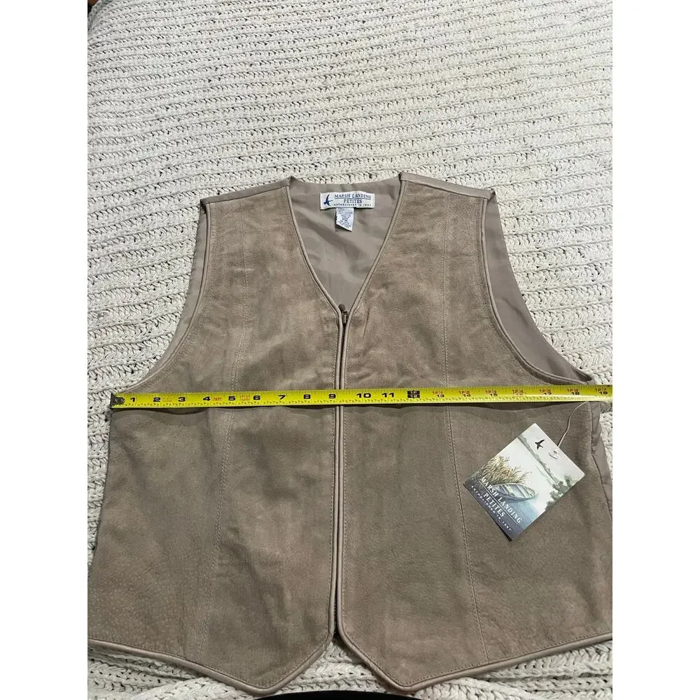 VTG NWT Marsh Landing Suede Vest 90s Women's Size Medium Petite PM Tan Leather